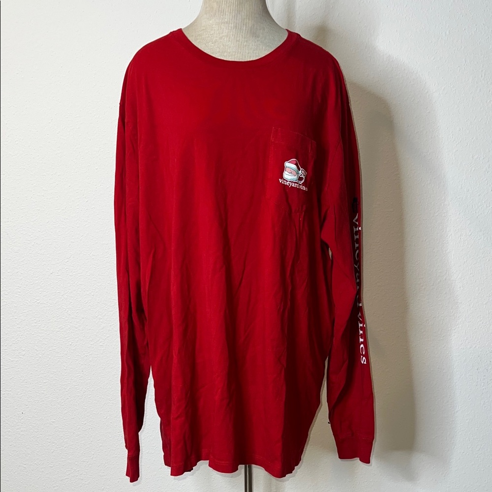 Vineyard Vines Santa Christmas Long Sleeve Cotton Tee